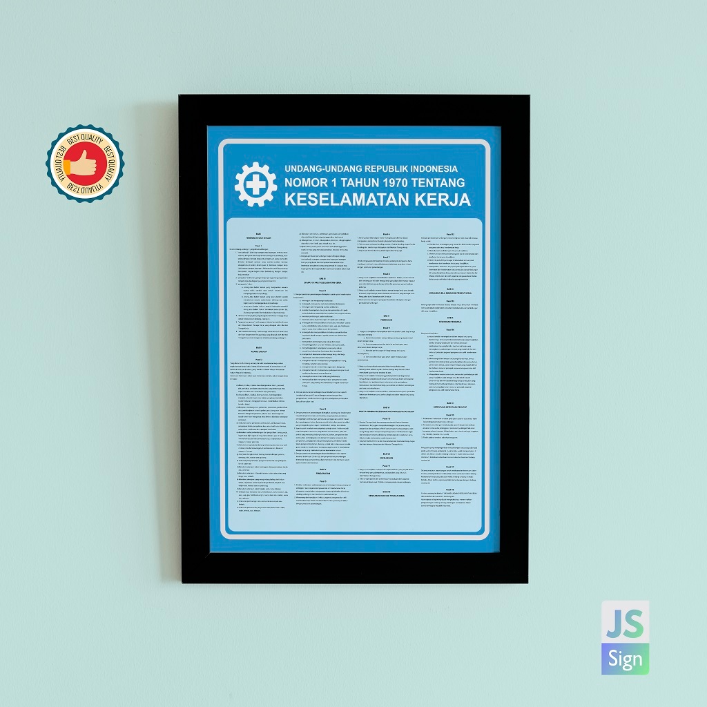 Poster Safety K3 - UU K3 No.1 Th 1970 (Biru)  + Frame A3