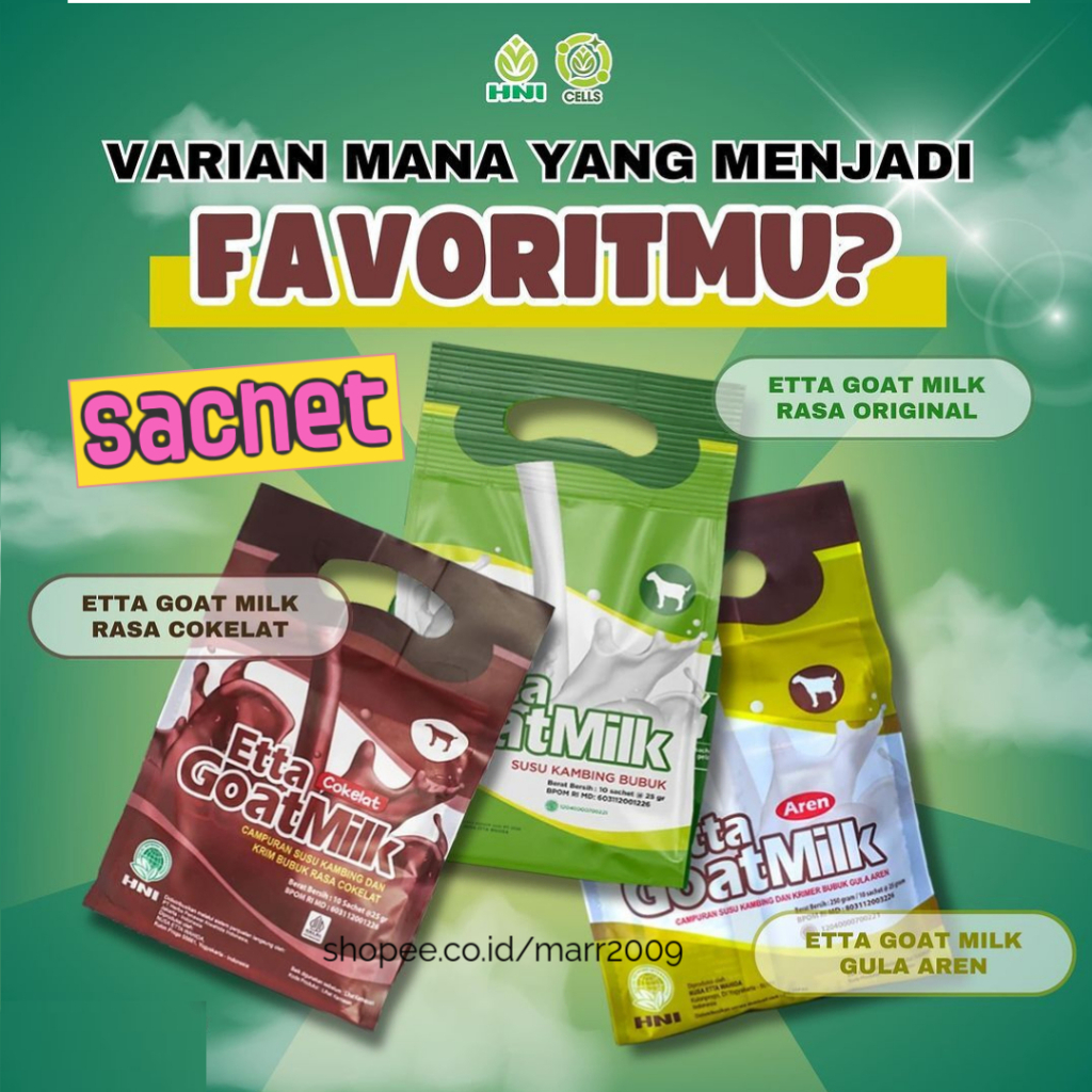 

ETTA GOATMILK [ Sachet 25gram ] - SUSU KAMBING - ORIGINAL HNI HPAI