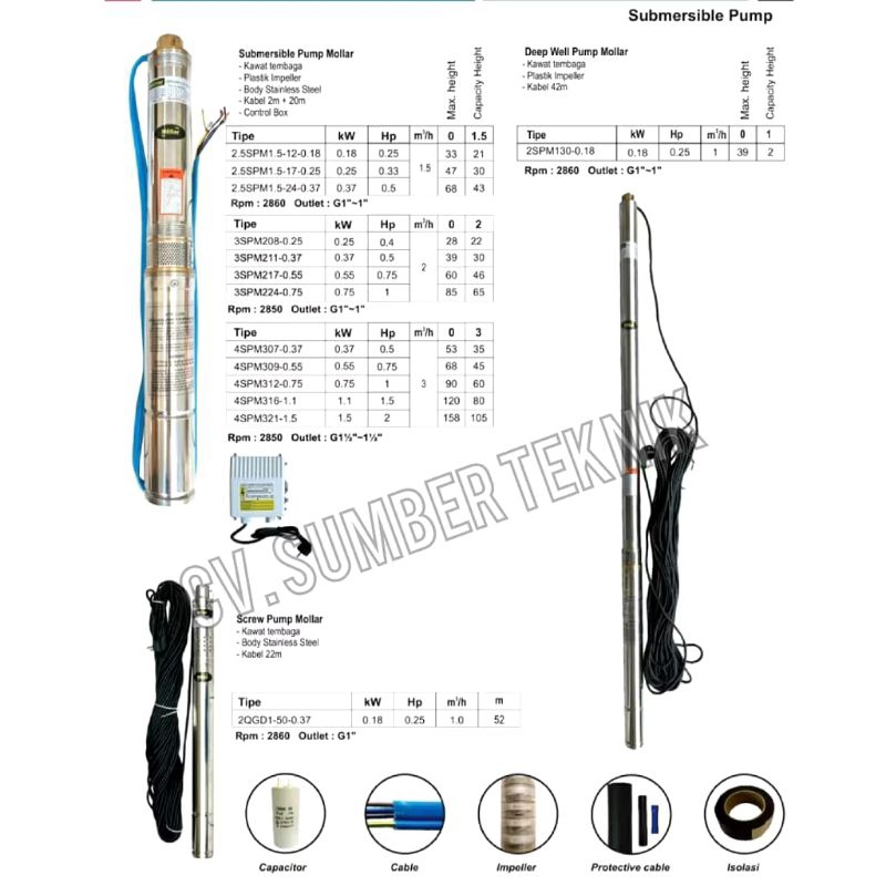 POMPA SUBMERSIBLE PUMP Deep well pump 42mm