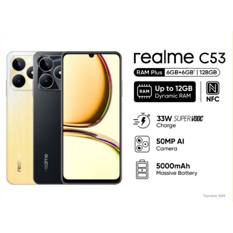 HP REALME C53 RAM 6+6/128 GB, GARANSI RESMI REALME INDONESIA HP SECOND BERKUALITAS TERSEDIA 2 PILIHA