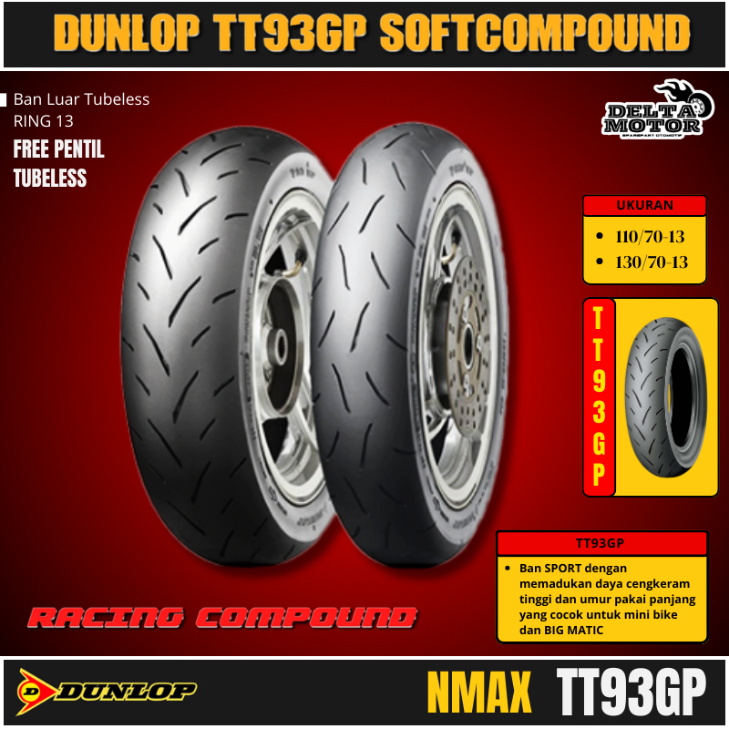 BAN DUNLOP TT93GP RING 13 UKURAN 110-70/13 130-70/13 SOFT COMPOUND