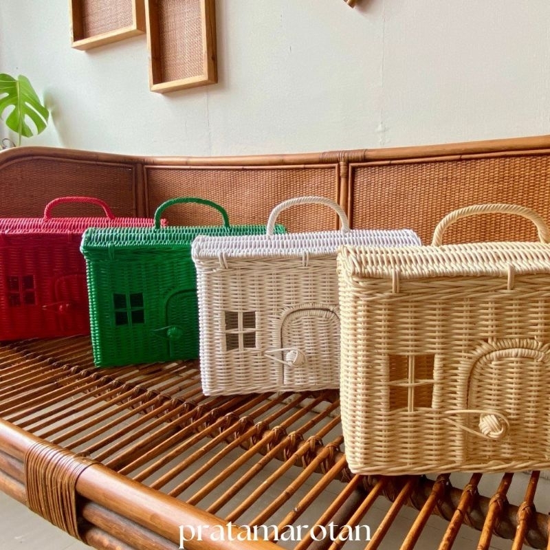 Keranjang Mainan Anak / Keranjang Anyaman Rotan Bentuk Rumah / Dekorasi Rotan Bentuk Rumah