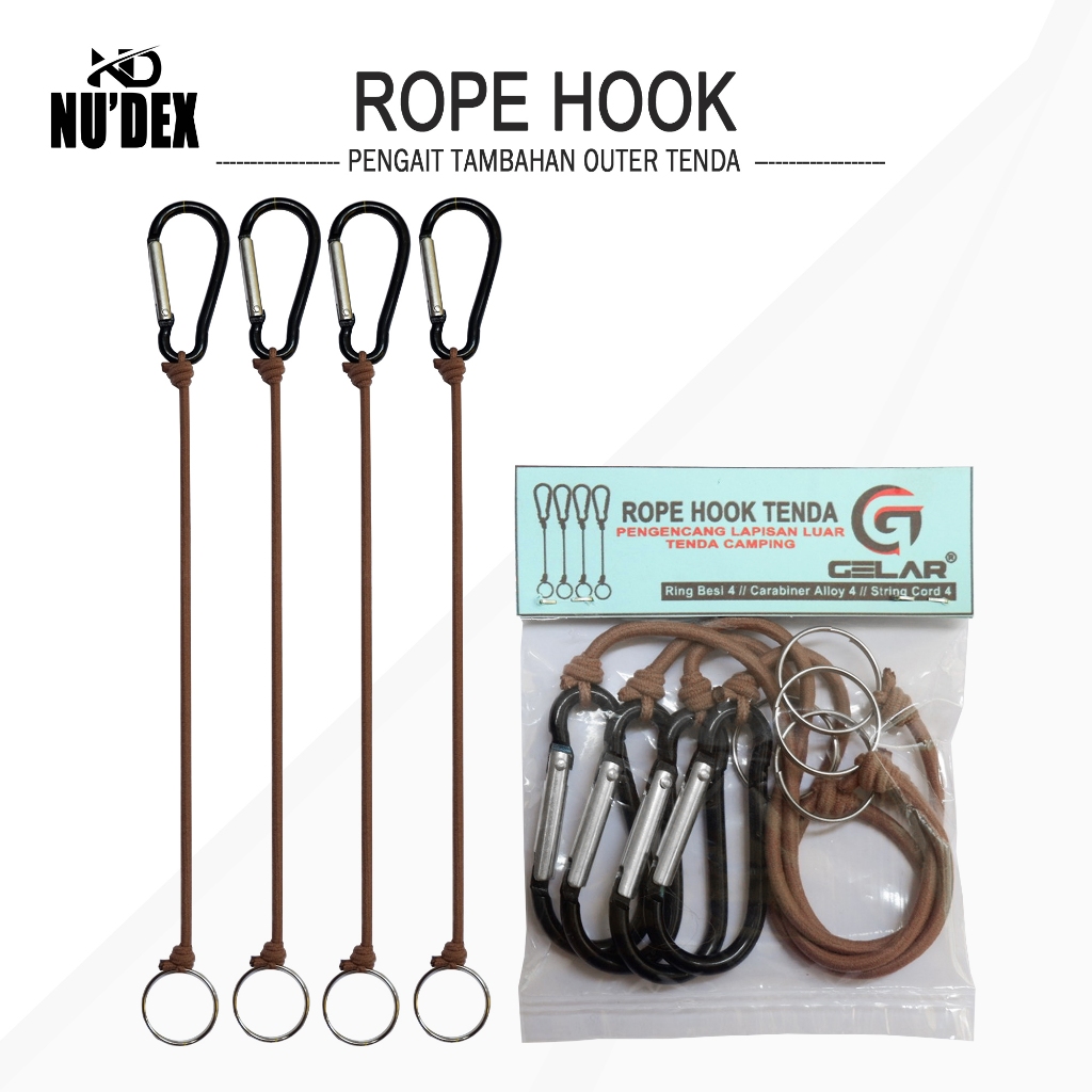 rope hook pengait lapisan luar tenda pengencang cover tenda tali rope hook string cord strech isi 4