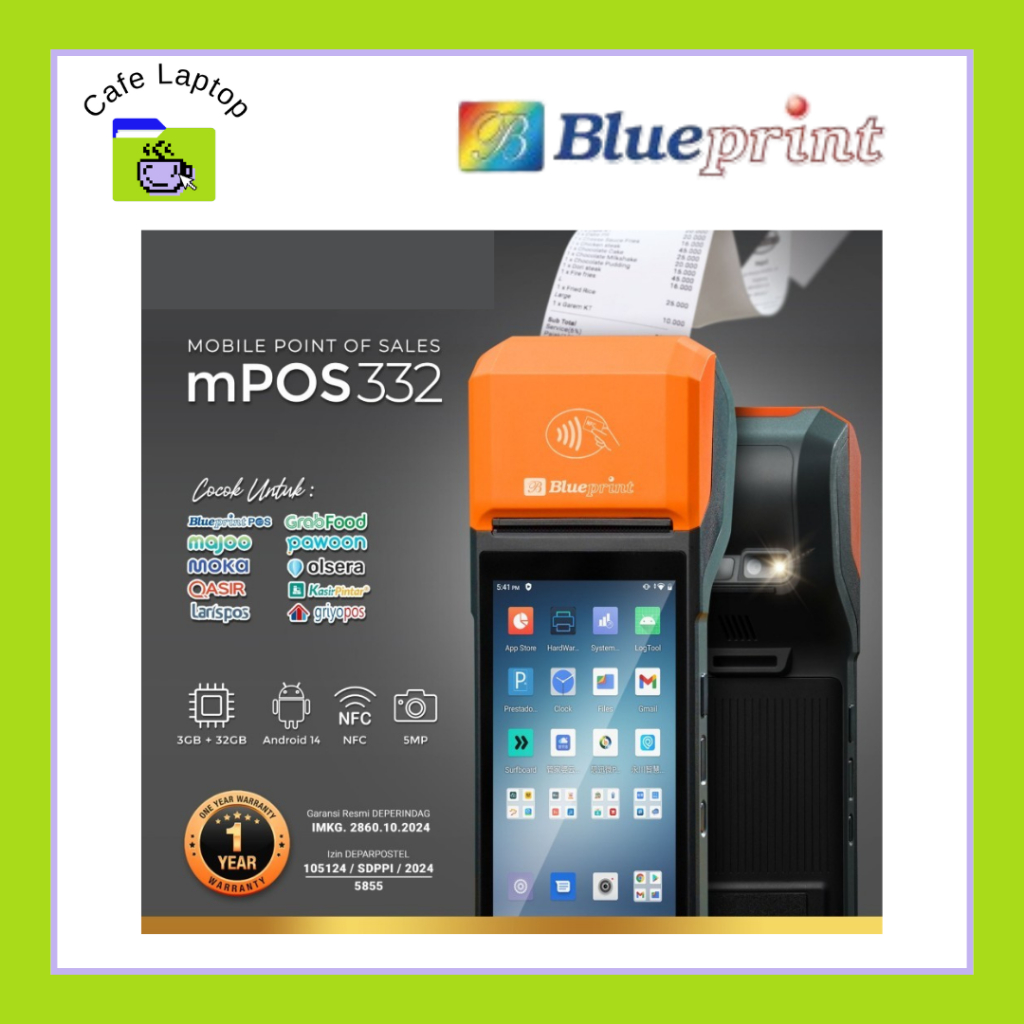 Blueprint MPOS 332 / MPOS332 Mobile POS Printer Thermal Kasir Android NFC
