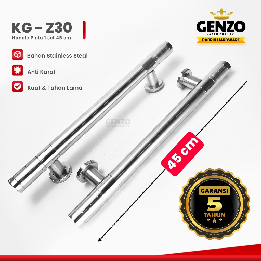 GENZO Handle Pintu Rumah Minimalis Bulat Bahan Stainless Steel 45 cm 2 Kupu Tarung
