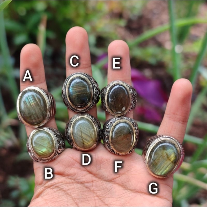 Batu cincin Labrador / natural batu labladroite (Asli alam Natural)