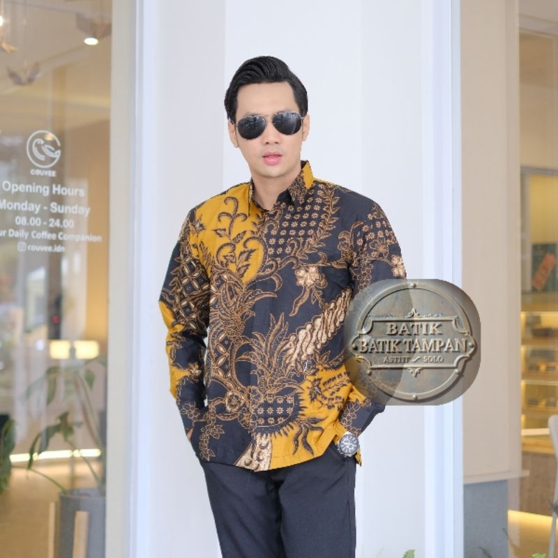 Klowor Kuning Kemeja Batik Pria Lengan Panjang