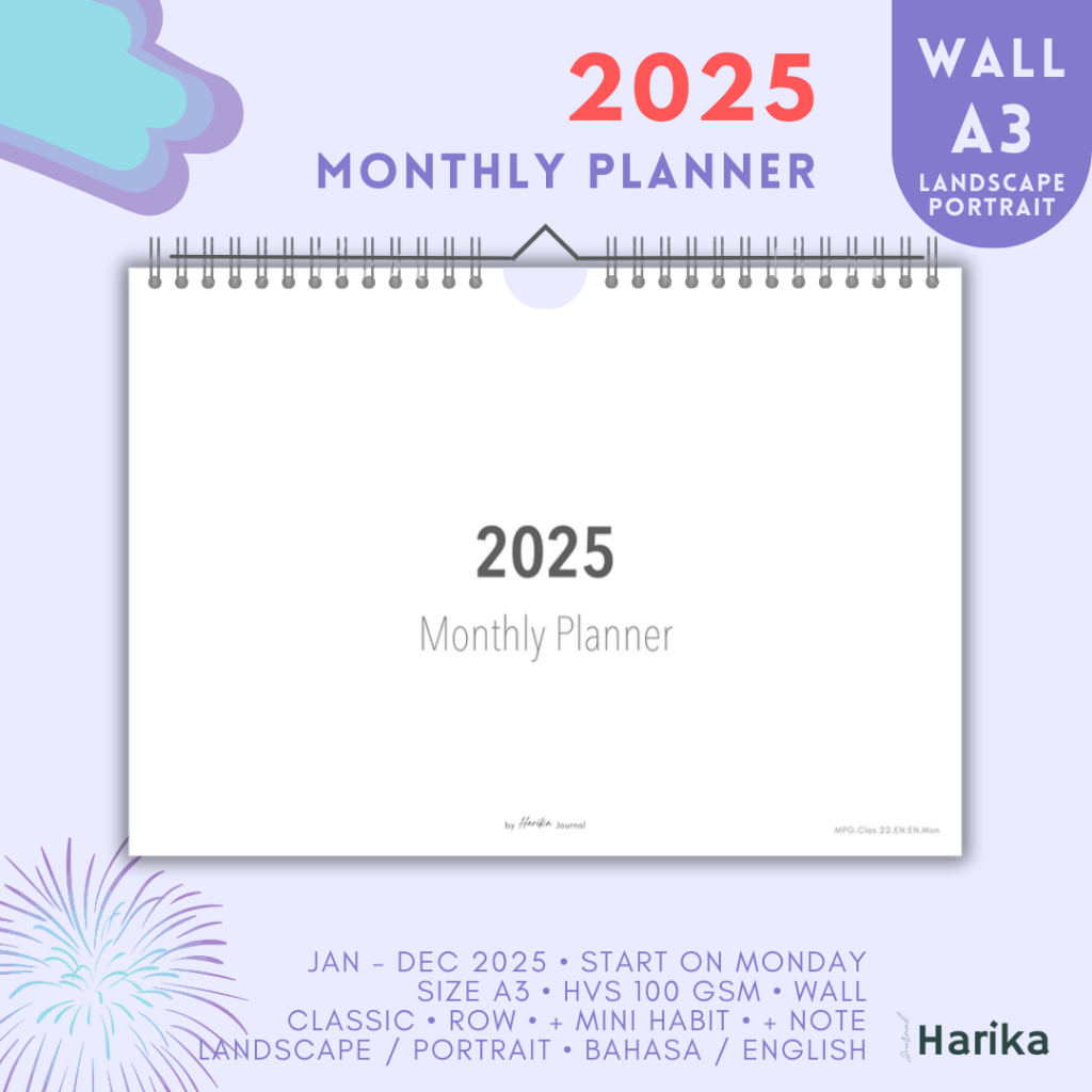 

Monthly Planner 2025 | A3 | Dinding | Kalender