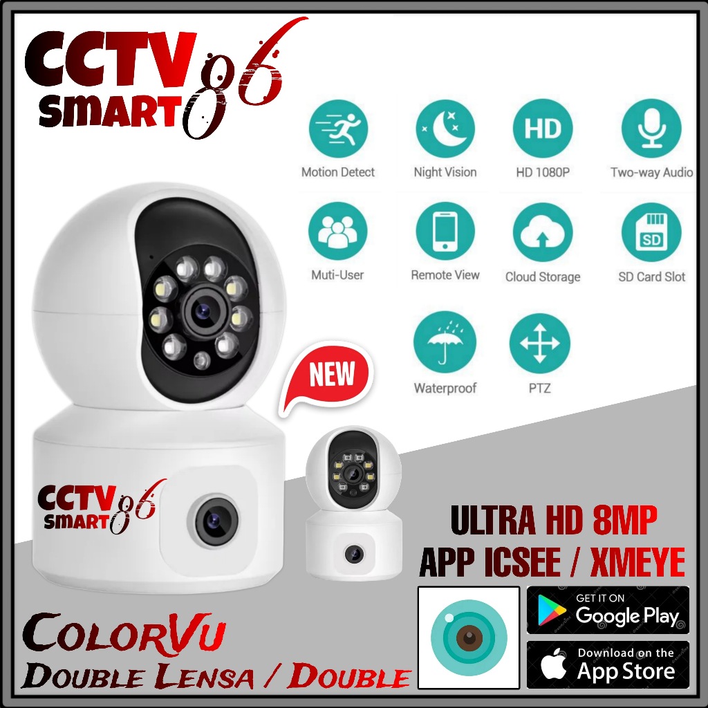 IP Camera CCTV Double Lensa ICSEE 1440P ULTRA HD CCTV 2 Lensa Camera Wireless