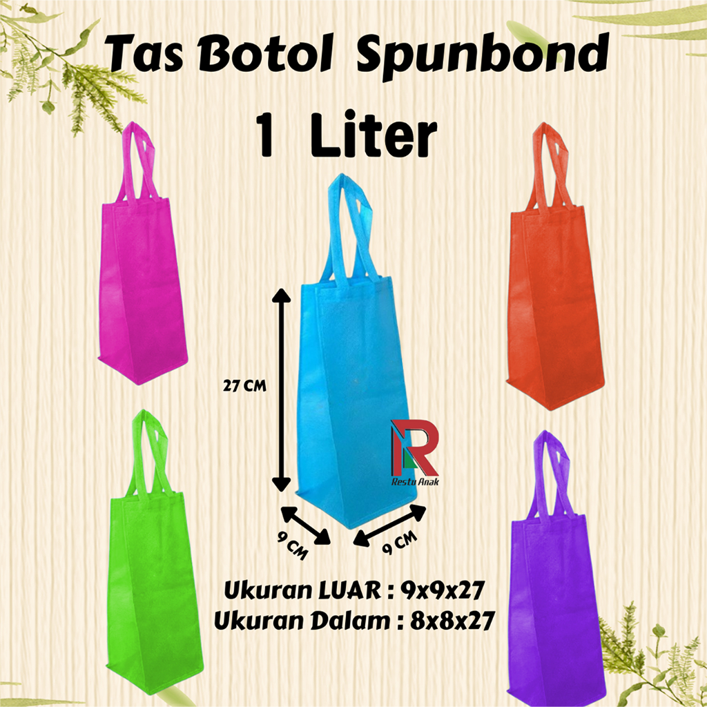 

Tas Botol Spunbond 1 Liter 9x9x27 (Ukuran Luar) / Goodie Bag Toples 8x8x26 ( Ukuran Dalam )