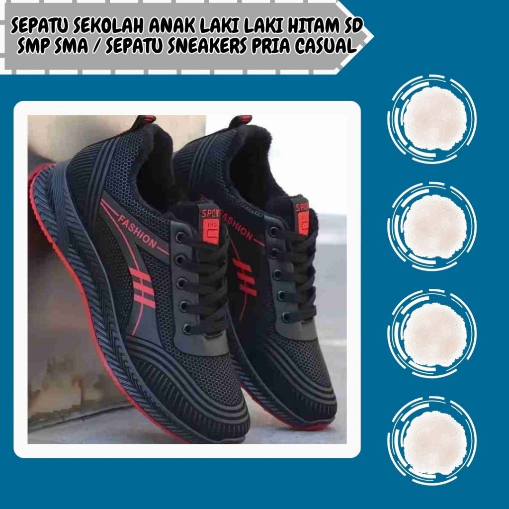 Sepatu Sekolah Anak Laki Laki Hitam Sd Smp Sma / Sepatu Sneakers Pria Casual