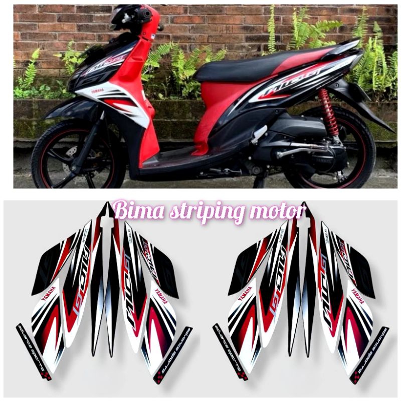 stiker striping list body motor full set yamaha mio gt 2014 putih hitam