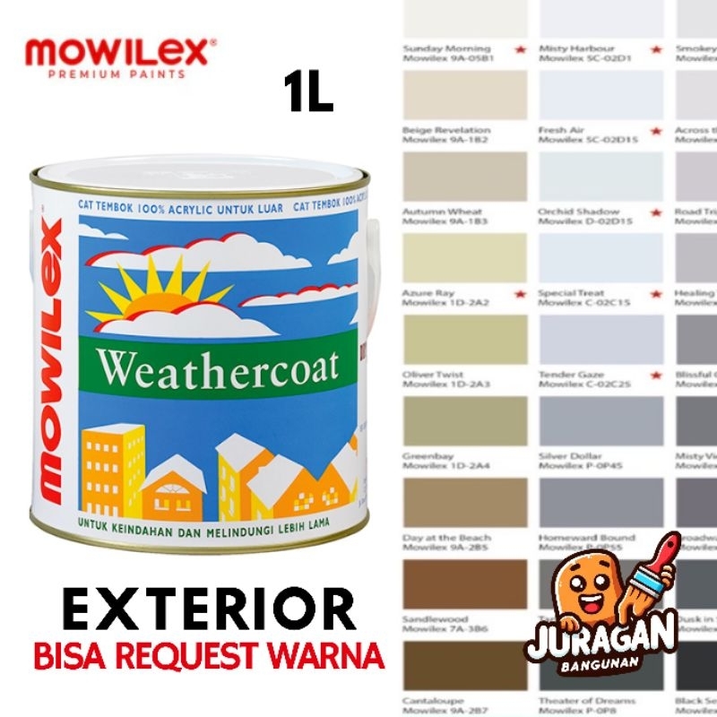 MOWILEX Weathercoat W1501 PUTIH Exterior 1L | Bisa Request Warna | Cat Tembok Luar | Banyak Pilihan 