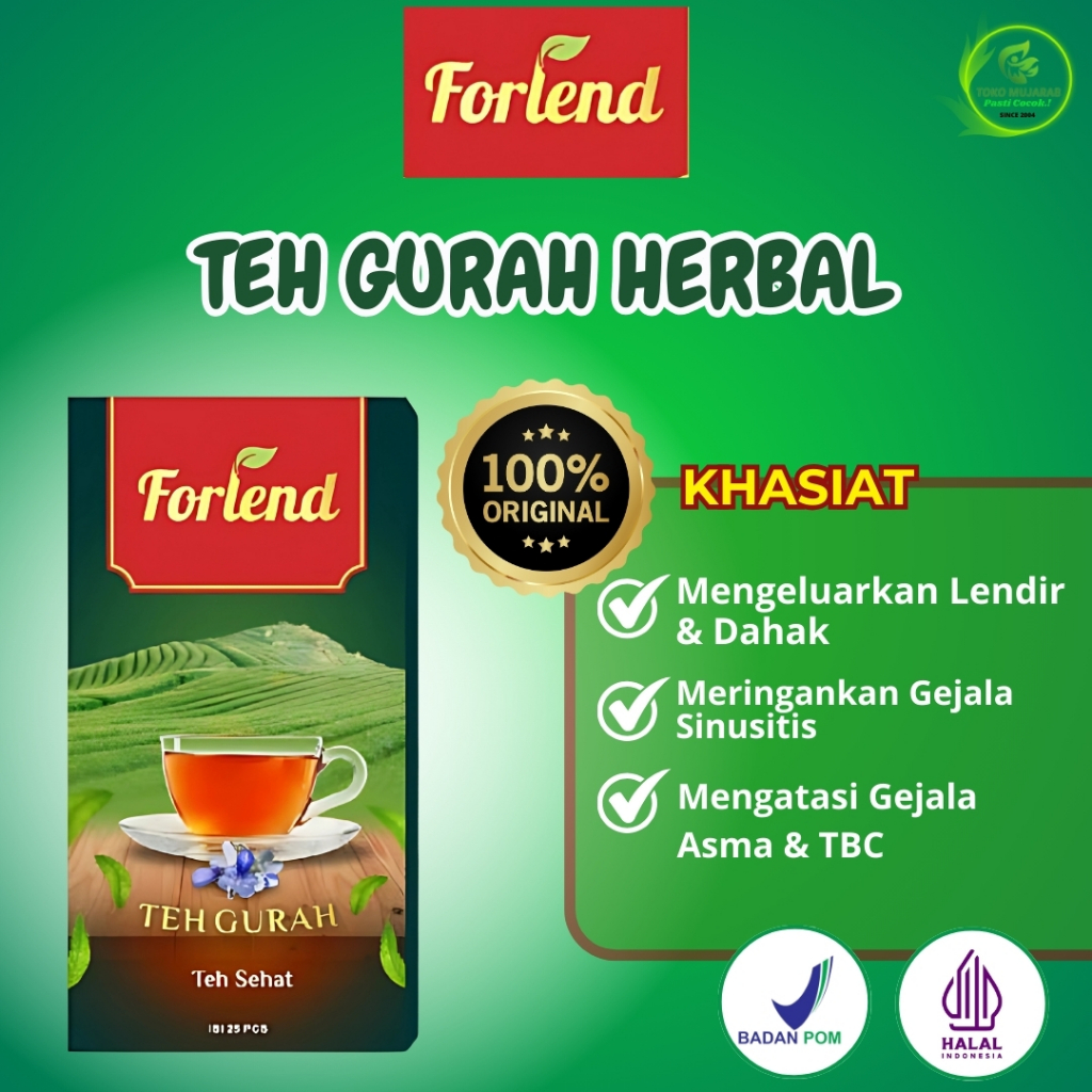 

FORLEND Teh Hijau Gurah Mengatasi Batuk Dahak Pilek Lendir & Detoksifikasi Tubuh - 15 Kantong 1 Box