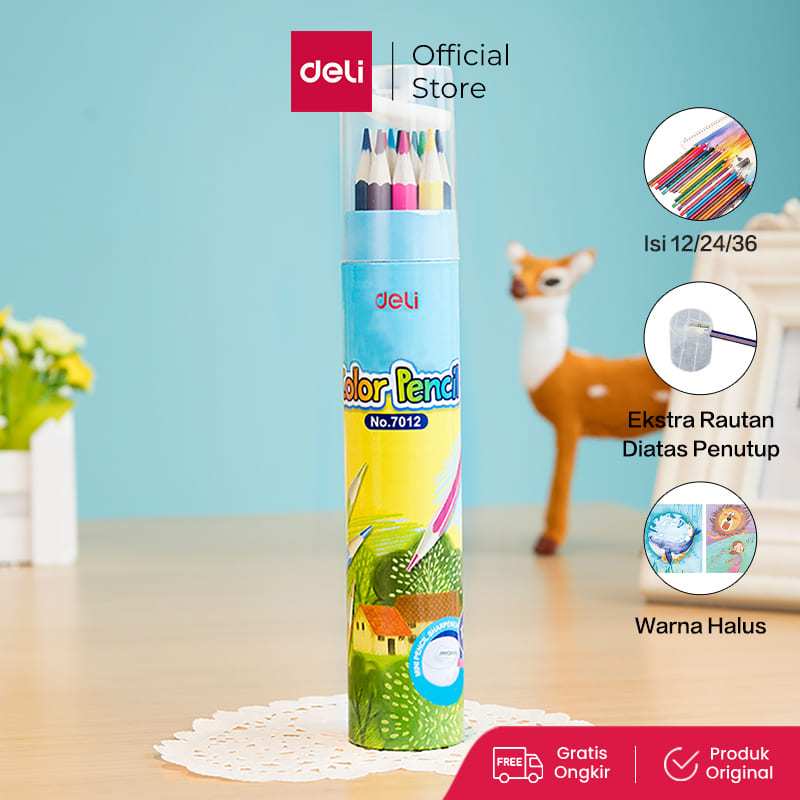 

Pensil warna Deli Youku warna cerah Bahan luar kuat, Bentuk pencil heksagonal 12/24/36/48 warna 7012 7014 7015 7074