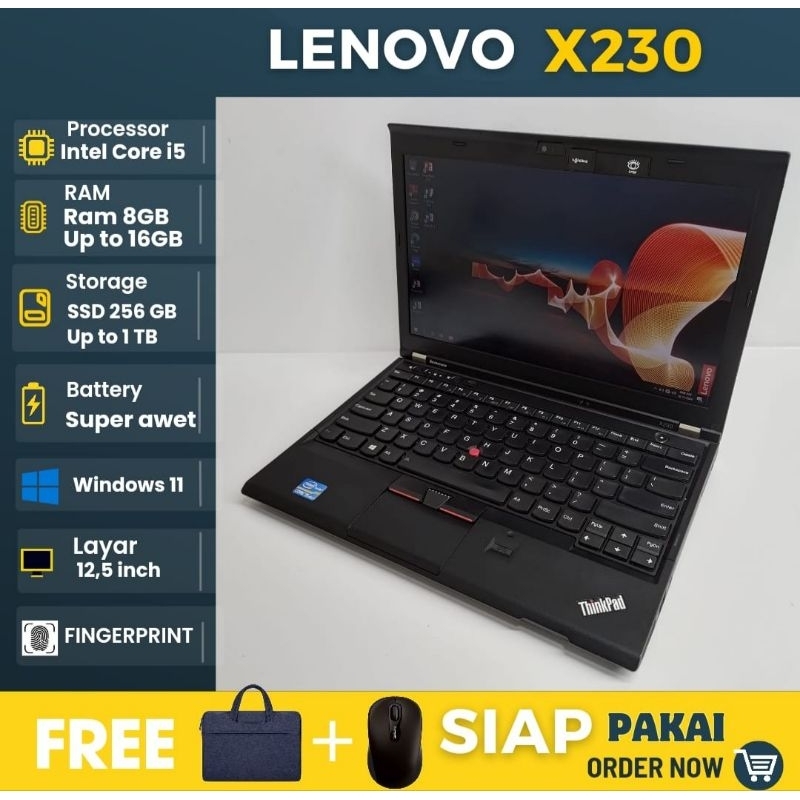 Laptop Lenovo Thinkpad X230 Core i5 Ram 8GB SSD 256GB OS Windows - siap pakai