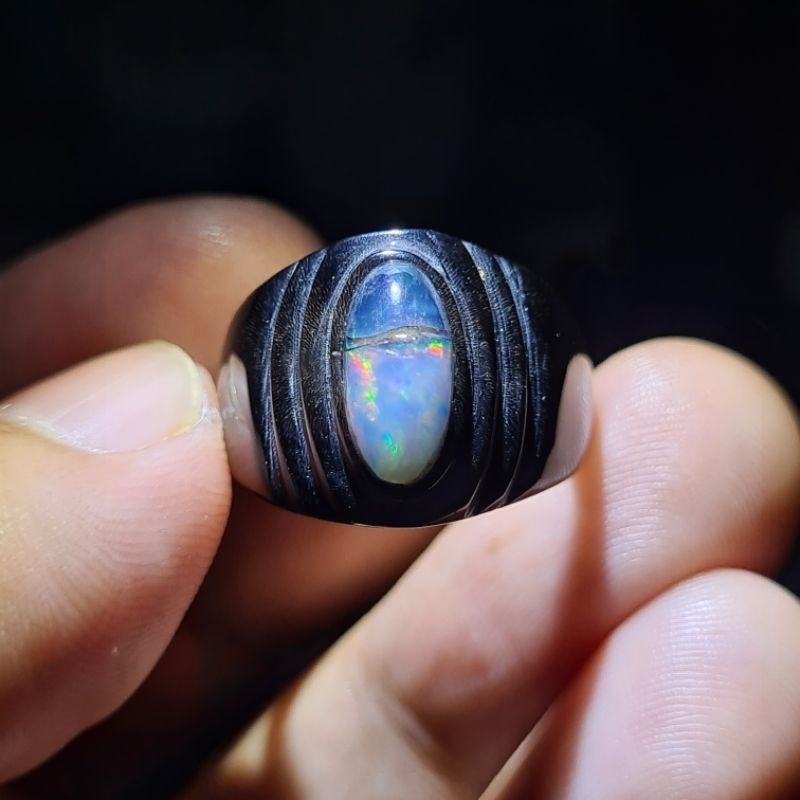 Batu Kalimaya Banten Kristal Susu (Double Opal) Unik Ring Tanduk K05
