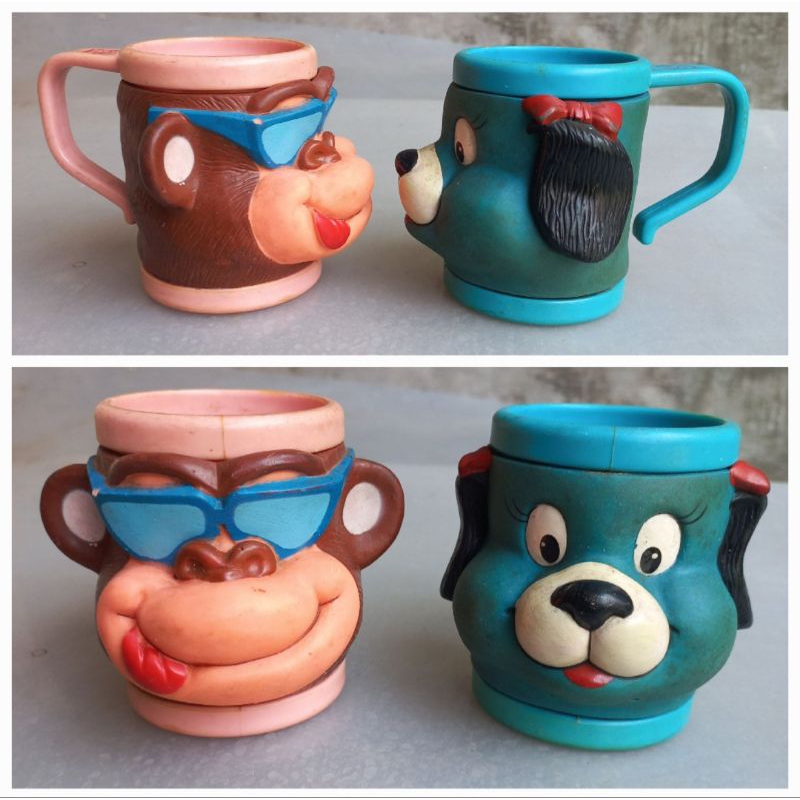 Mug set Gelas Tempat minum Monyet Monkey Animal + Blue Dog Anjing Hokben Original Hoka Bento