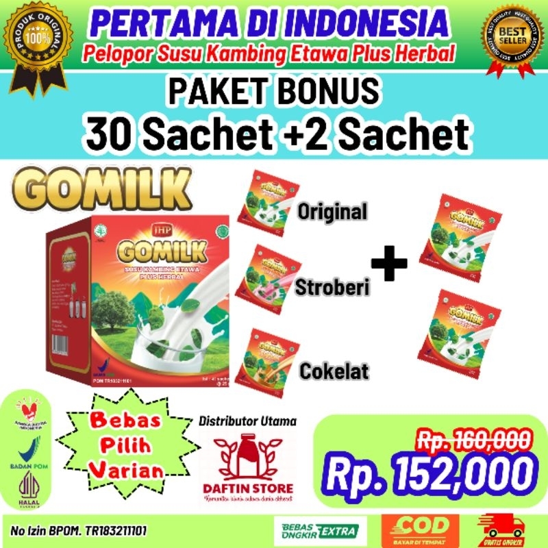 

GOMILK Sachet 30 + 2 Susu Kambing Etawa Plus Herbal Daun Kelor