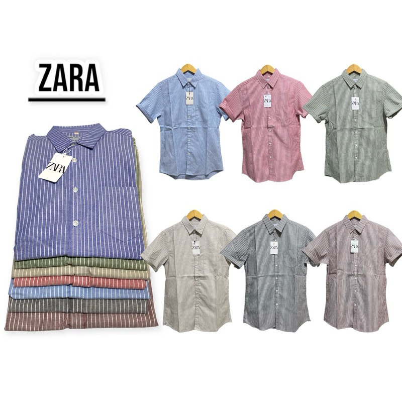 Zara Kemeja Garis Lengan Pendek Polo,kemejapendek salur pria,kemeja pria lengan pendek motif salur,k