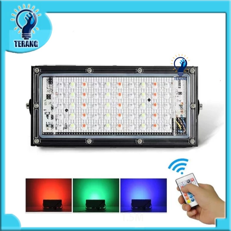 LAMPU SOROT LED RGB 50W 220V / WARNA WARNI LED SOROT REMOT 50WATT