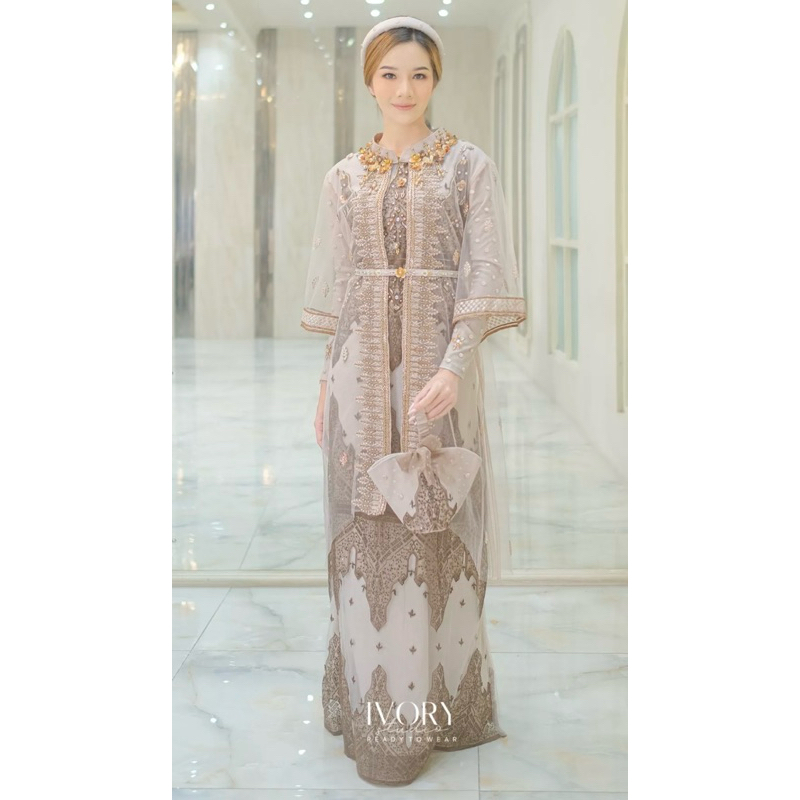 Kebaya/Dress Original by IVORY STUDIO RTW, Mocca on Beige Ethnic Patterned 2in1 Dress (Lengkap Box+T