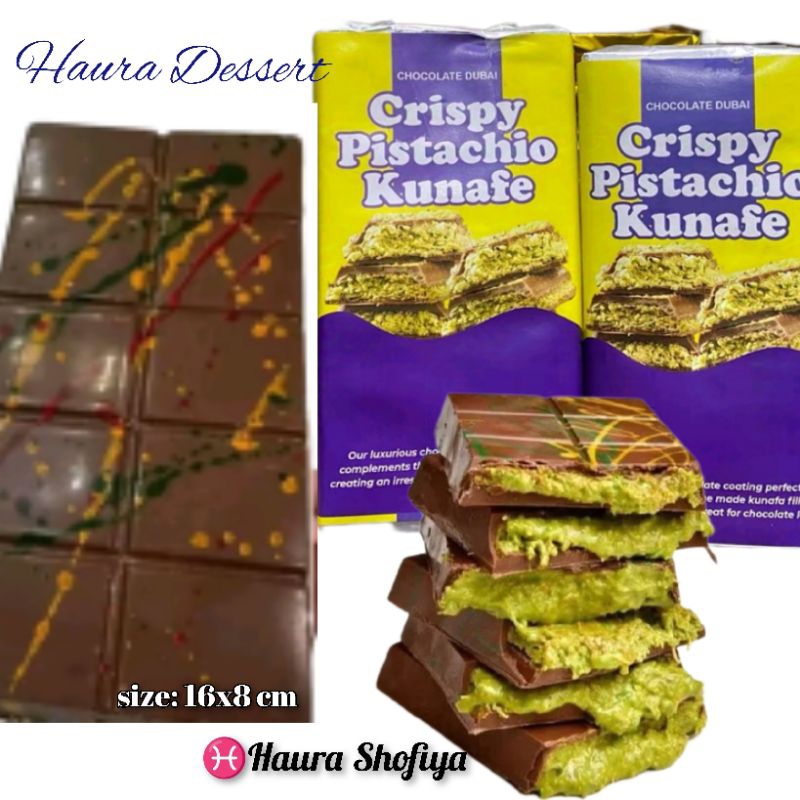 

Dessert Coklat Dubai "PISTACHIO KUNAFE" Berat ±270 gr ,Size 16x8 cm ,Food Chocolate Crispy Cokelat Viral Lembut Meleleh Dimulut Cemilan Makanan Cocoa