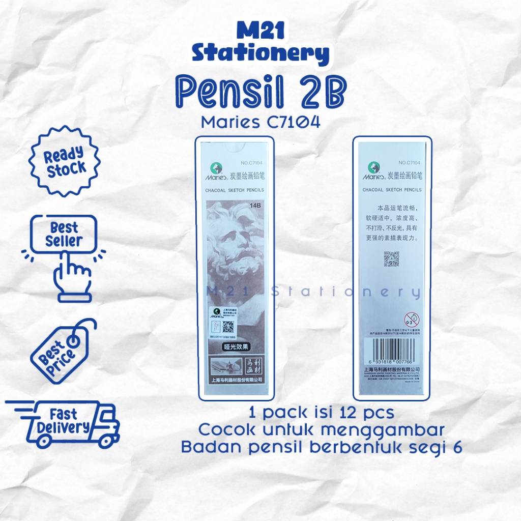 

(1 PCS) PENSIL 14B MARIES C7104 / charcoal sketch pencil kayu arang pena original menulis graphite gambar menggambar sket sketch anak alat tulis sekolah kuliah atk kantor stationery murah / m21 stationery jogja