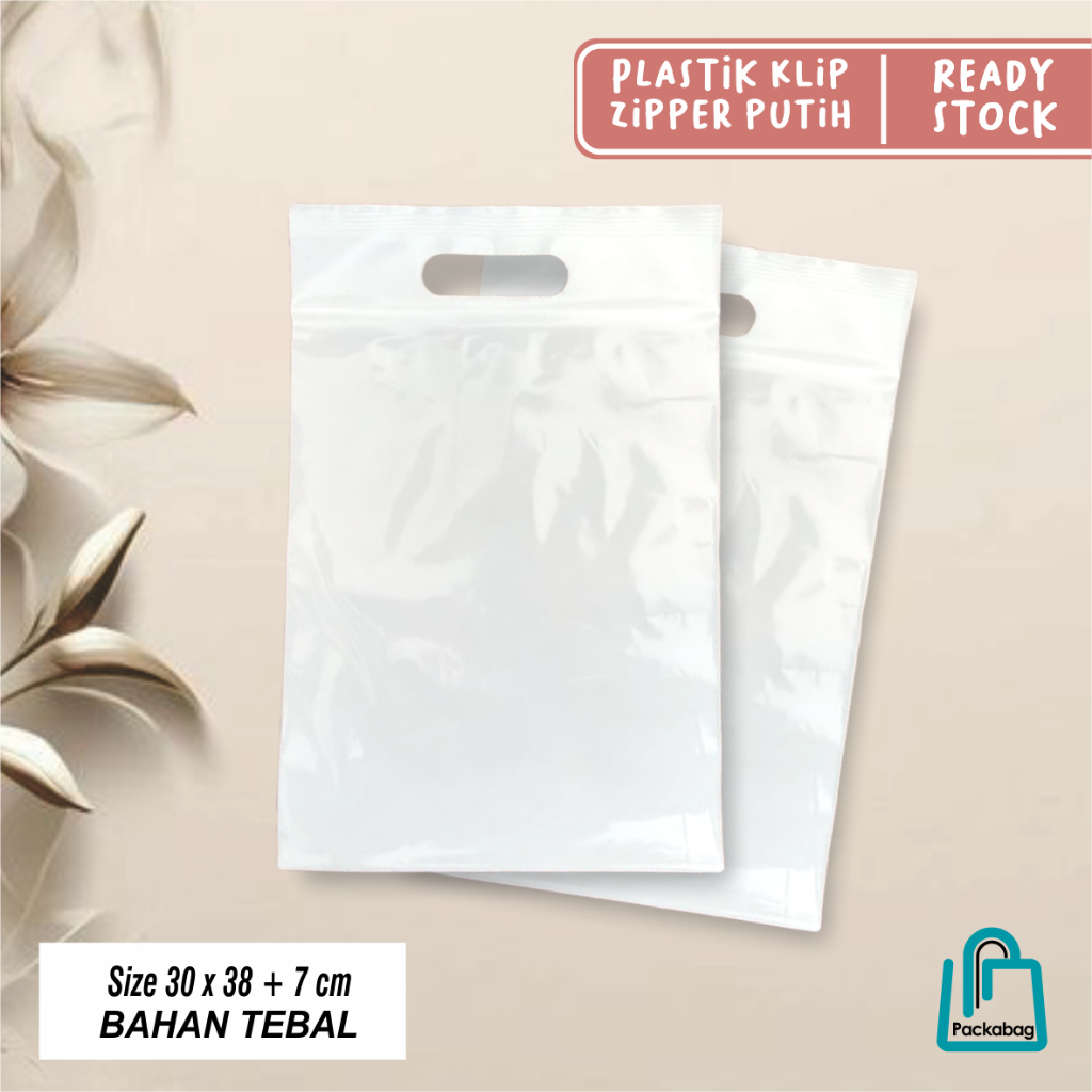 

PLASTIK KLIP ZIPLOCK PUTIH MURAH TEBAL - UKURAN 30x38+7 cm - READY STOK [ECER]