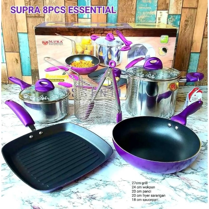 Panci Supra Set Teflon Isi 8 pcs / Panci Supra 8pcs Essential Bahan Teflon Anti Lengket