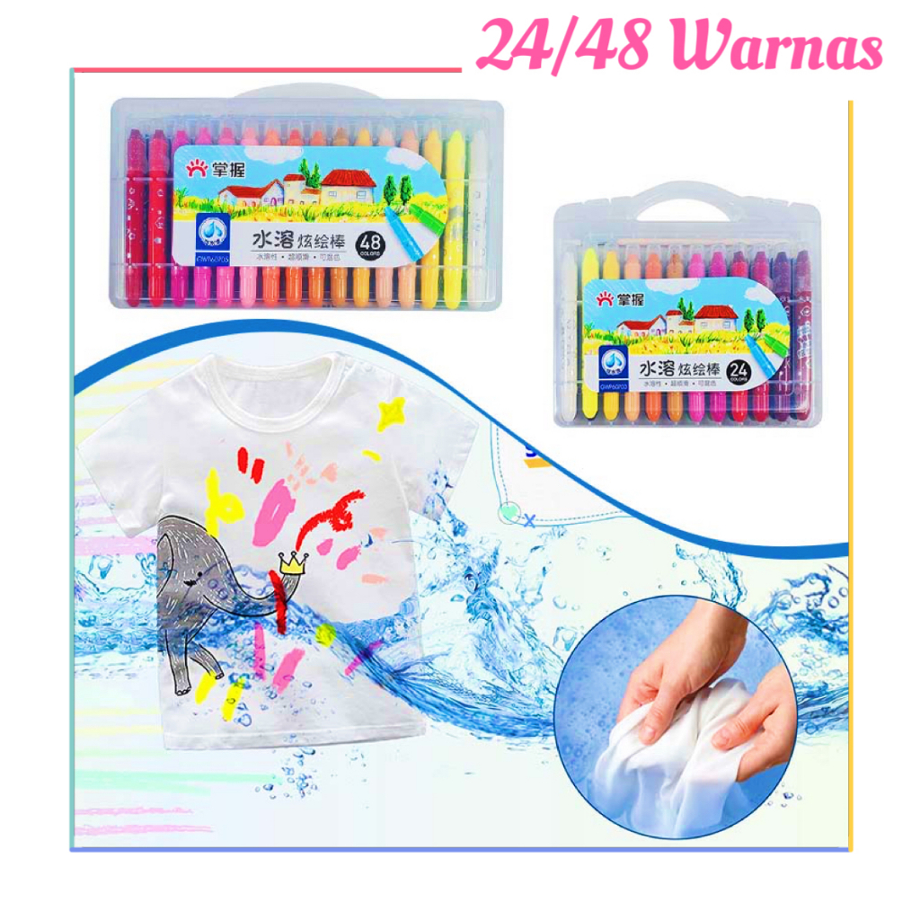 

24/48 Warna Crayon Washable Non Toxic Crayon Premium Crayon Krayon Lembut Crayon Graps 24 Warna Krayon Bagus Washable Silky Crayon