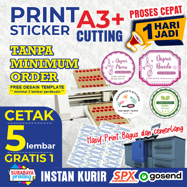 

Cetak Sticker A3+ Bontak / Chromo Cutting label stiker kemasan tanpa minimal order
