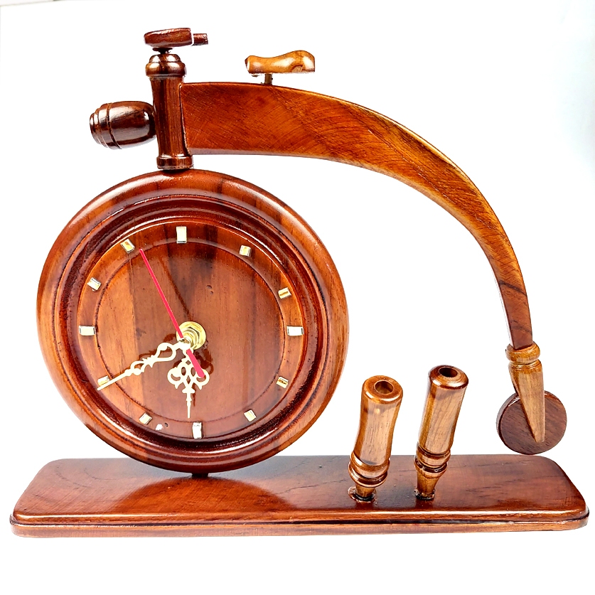 Jam Meja Aesthetic Kayu Miniatur Sepeda Antik Plus Tempat Bolpoin