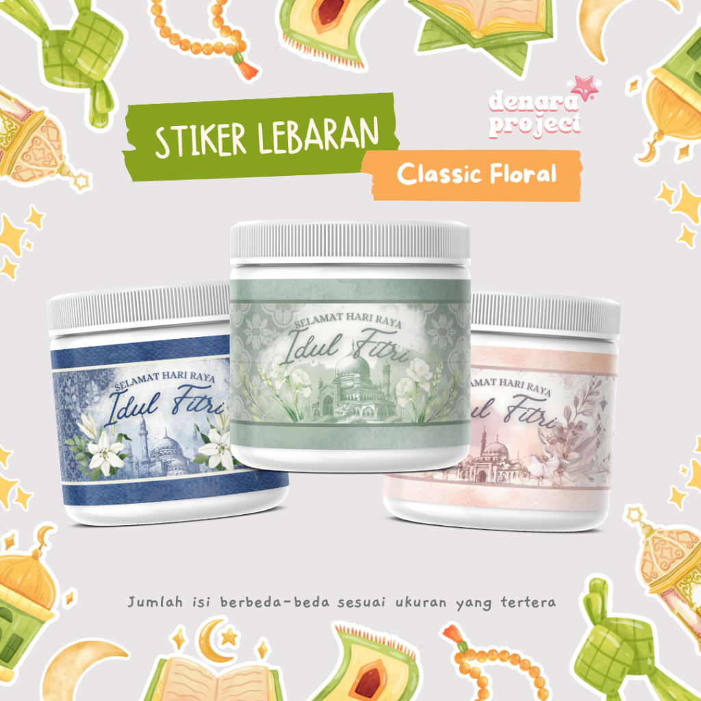 

(16 PCS) Sticker Label Idul Fitri - Sticker Toples Kue Kering - Stiker Persegi Panjang