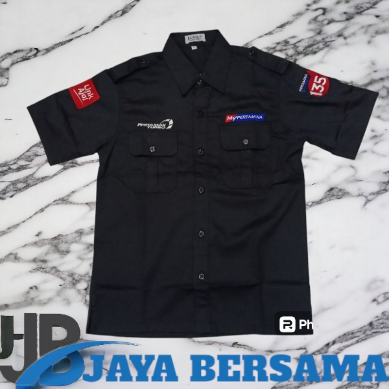 Kemeja MyPertamina | seragam mypertamina waran hitam lengan pendek