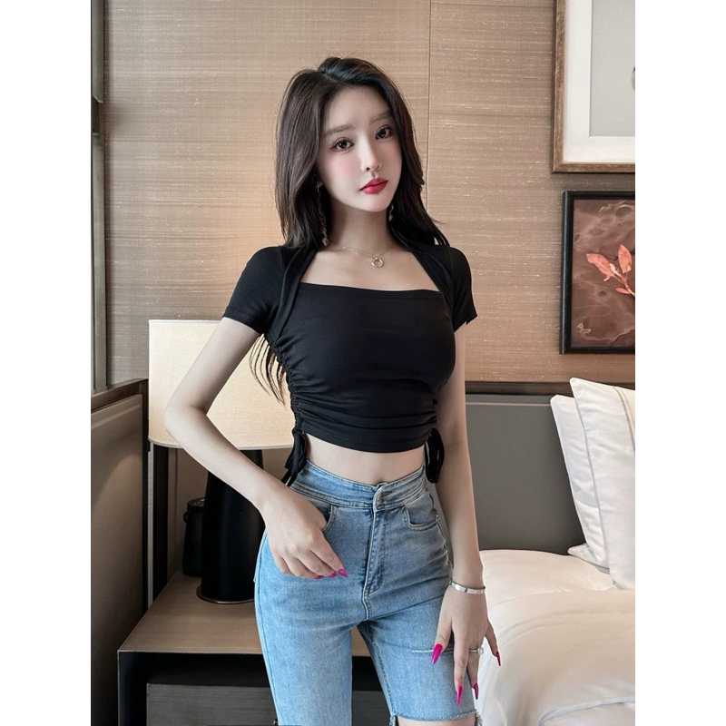 NADYA TOP Serut Lengan Pendek Wanita Atasan Fashion Wanita