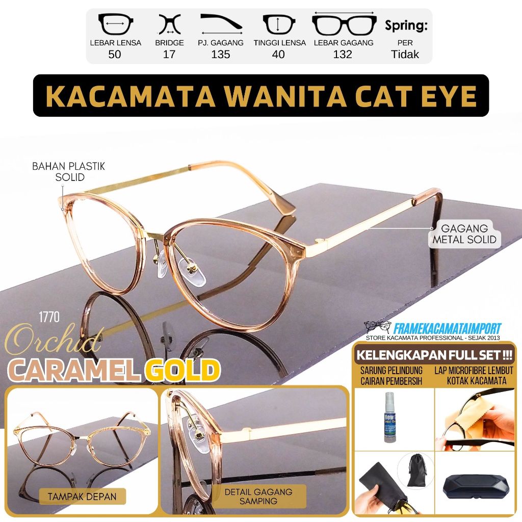 Kacamata Cat Eye Plastik Gagang Besi Ringan Kacamata Wanita