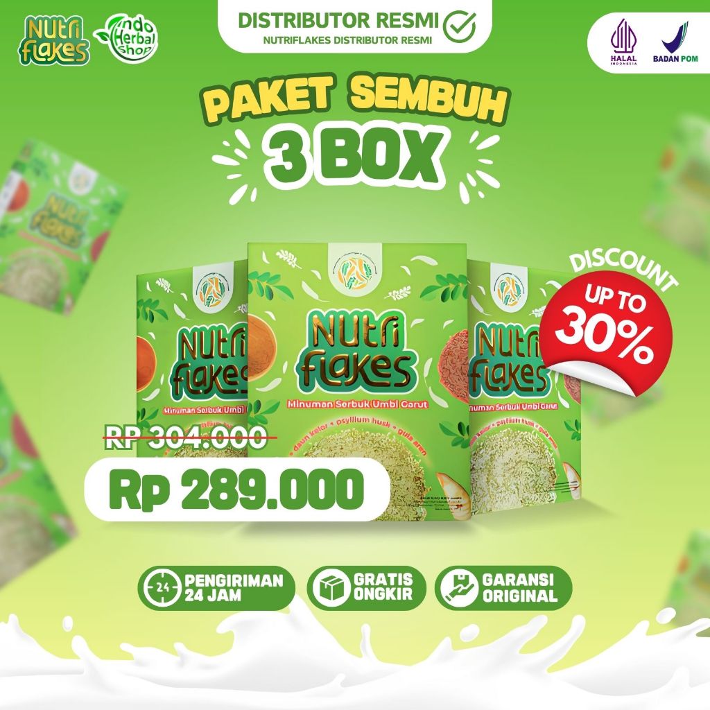 

[ORIGINAL] 3 BOX NUTRIFLAKES - Sereal Umbi Garut Untuk Terapi Asam Lambung Cepat Atasi Maag Gerd