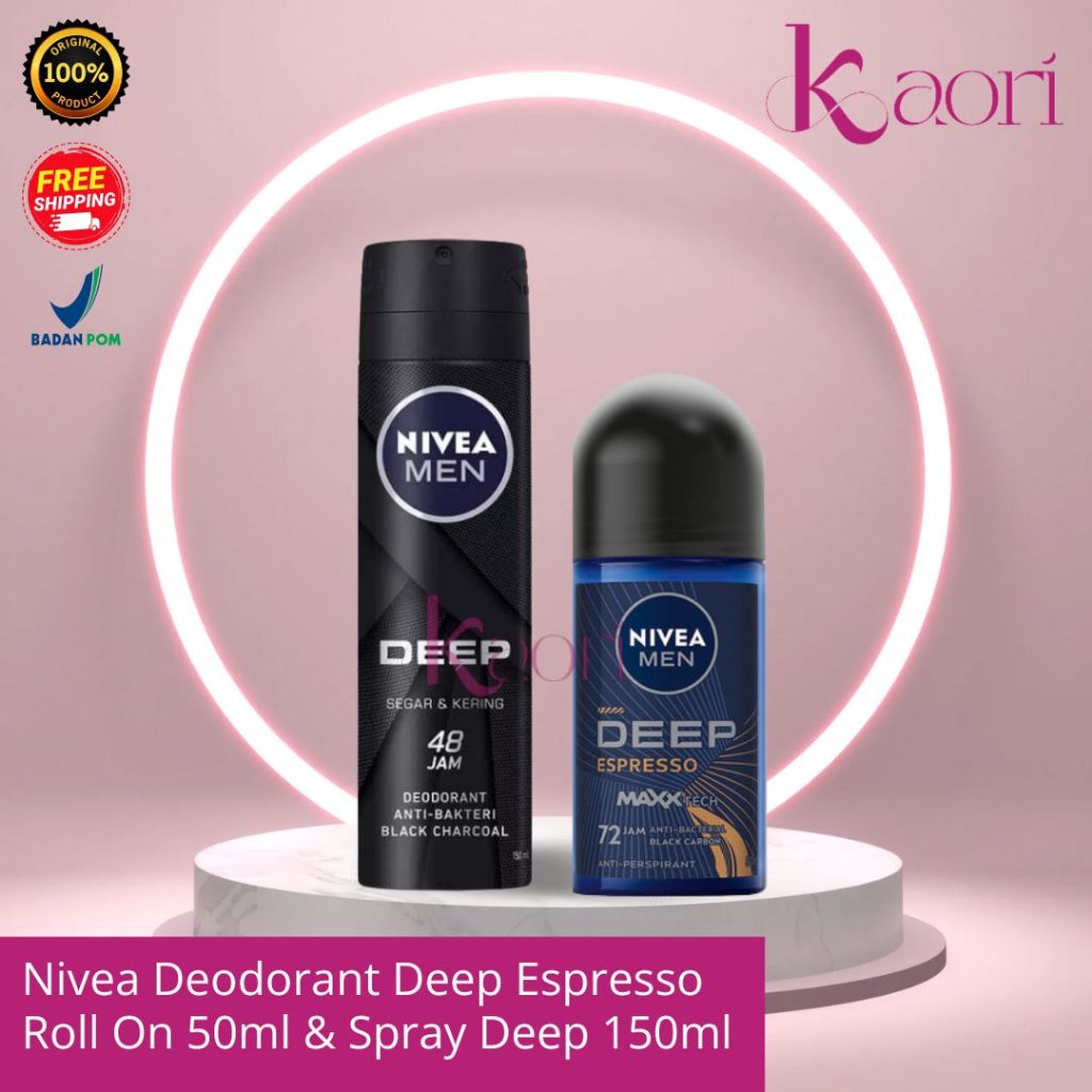 KAORI - Nivea Men Deodorant Deep Espresso Roll On 50 ml + Deodorant Male Deep Spray 150ml