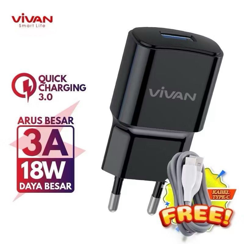 VIVAN POWER ADAPTER CHARGER TYPE C 18W 3A QUICK CHARGE QC3.0 18 WATT ORIGINAL