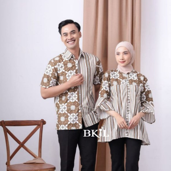 Baju Batik Couple Modern Atasan Batik Kerja Motif Kawung Salur Batik Wanita Modern Formal Style