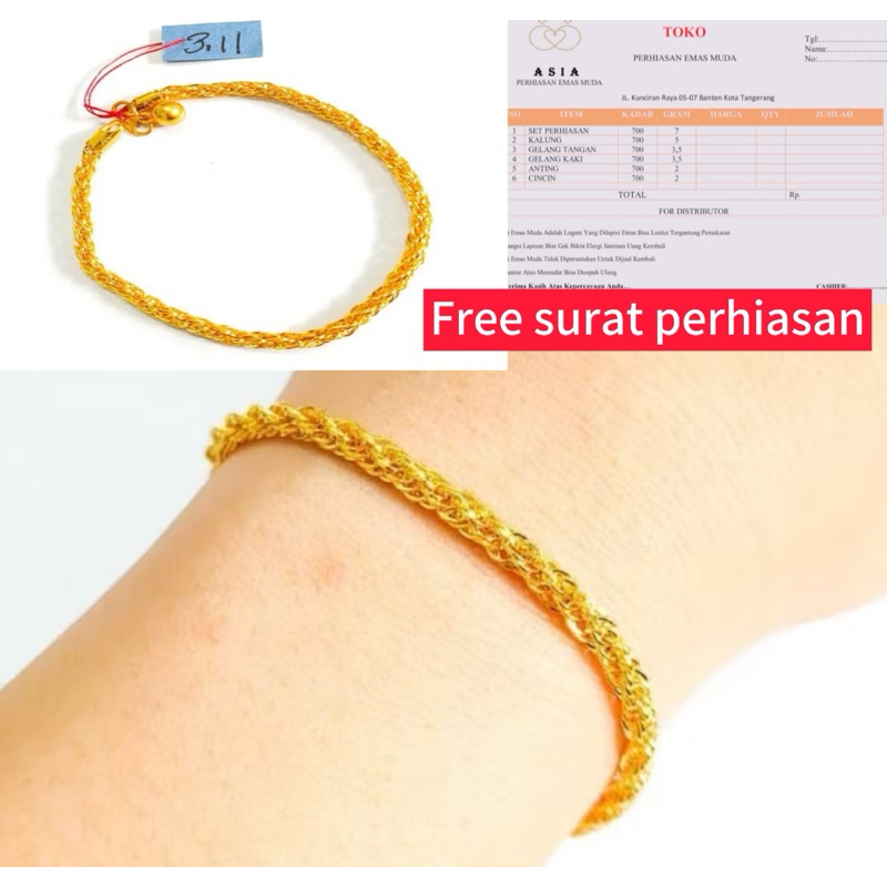 Gelang Moro Mewah Elegant Emas Asli 24karat kadar 879 Elegan Ada Surat