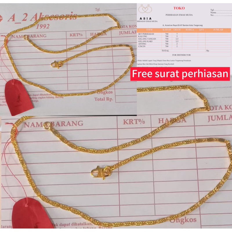 Kalung Emas Asli 24karat Motif Tempe Gepeng Kadar 1 gram Ada surat