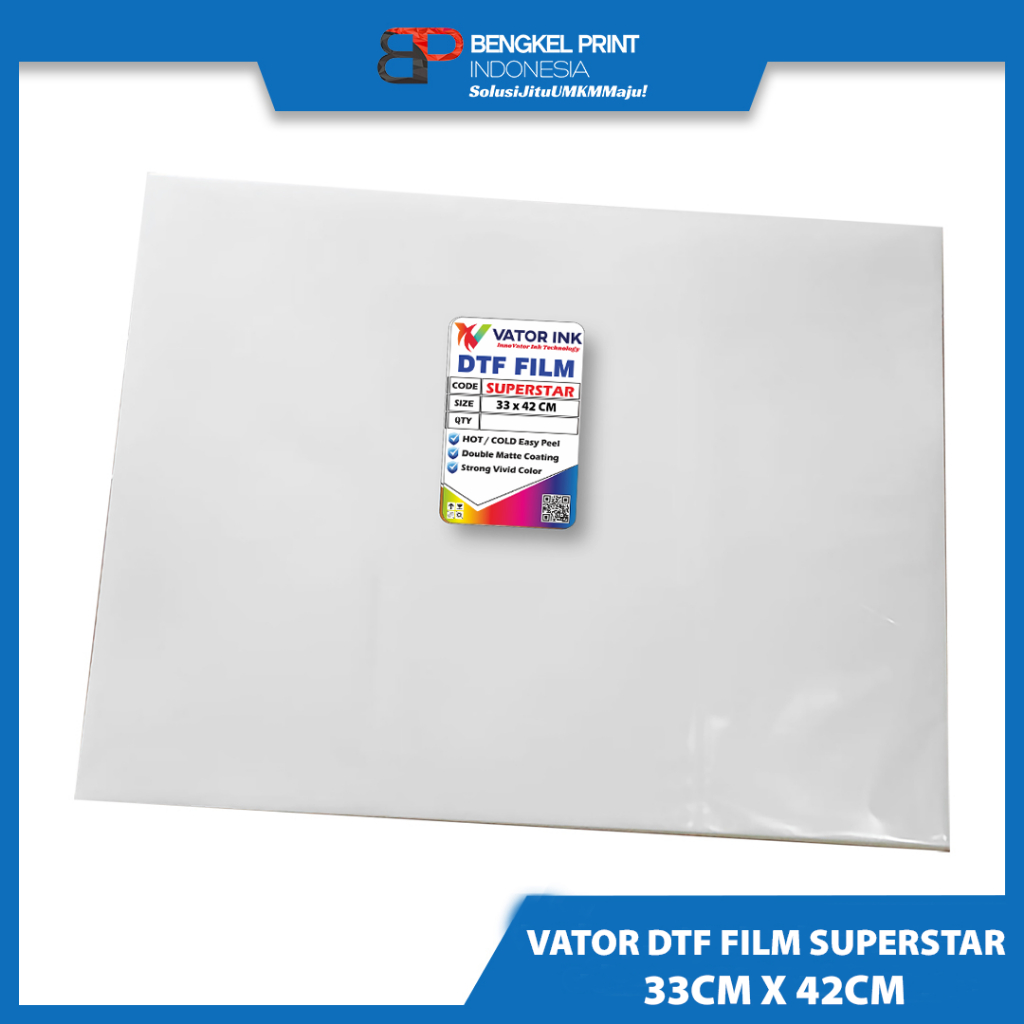 

PET FILM DTF A3 VATOR SUPERSTAR 33cm x 42cmm Hot Cold Peel Sablon DTF Tinta DTF