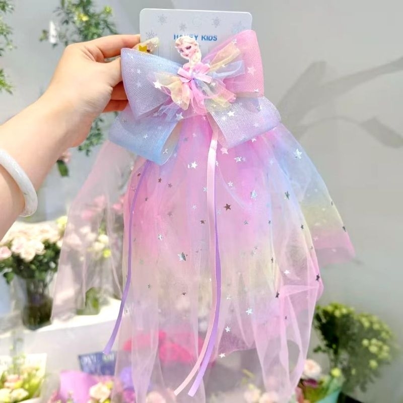 {DS} Jepitan Rambut Pita Frozen Untuk Wanita / Aksesoris Rambut Anak Jepitan Pita Panjang Motif Froz