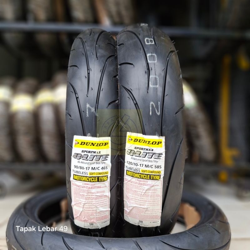 Ban DUNLOP Sportmax Q-Lite PAKET 90.80.17 dan 120.70.17 Ring 17 Tubeless Ban Harian Motor Vixion Ver