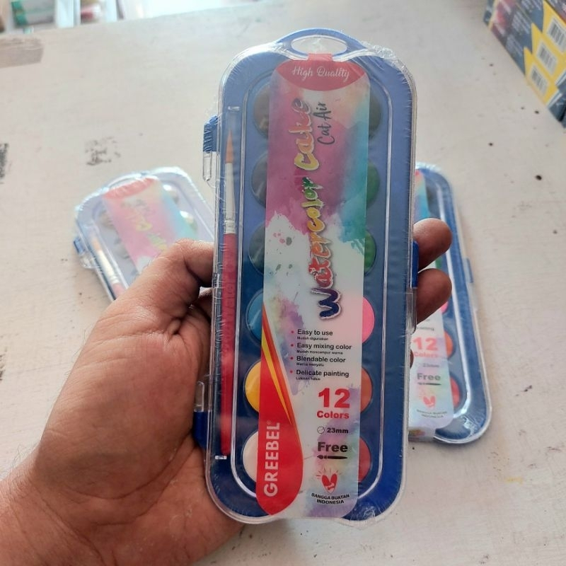 

GREEBEL WATER COLOUR CAKE 12 WARNA CAT AIR PADAT BONUS KUAS