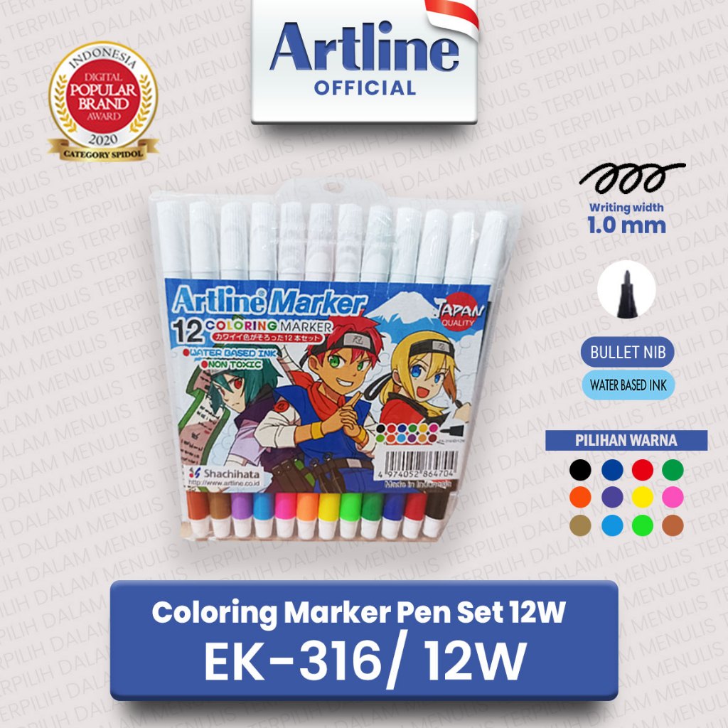 

(LIVE) ARTLINE Spidol Mewarnai Marker SET 12 Colours EK-316/12W 2