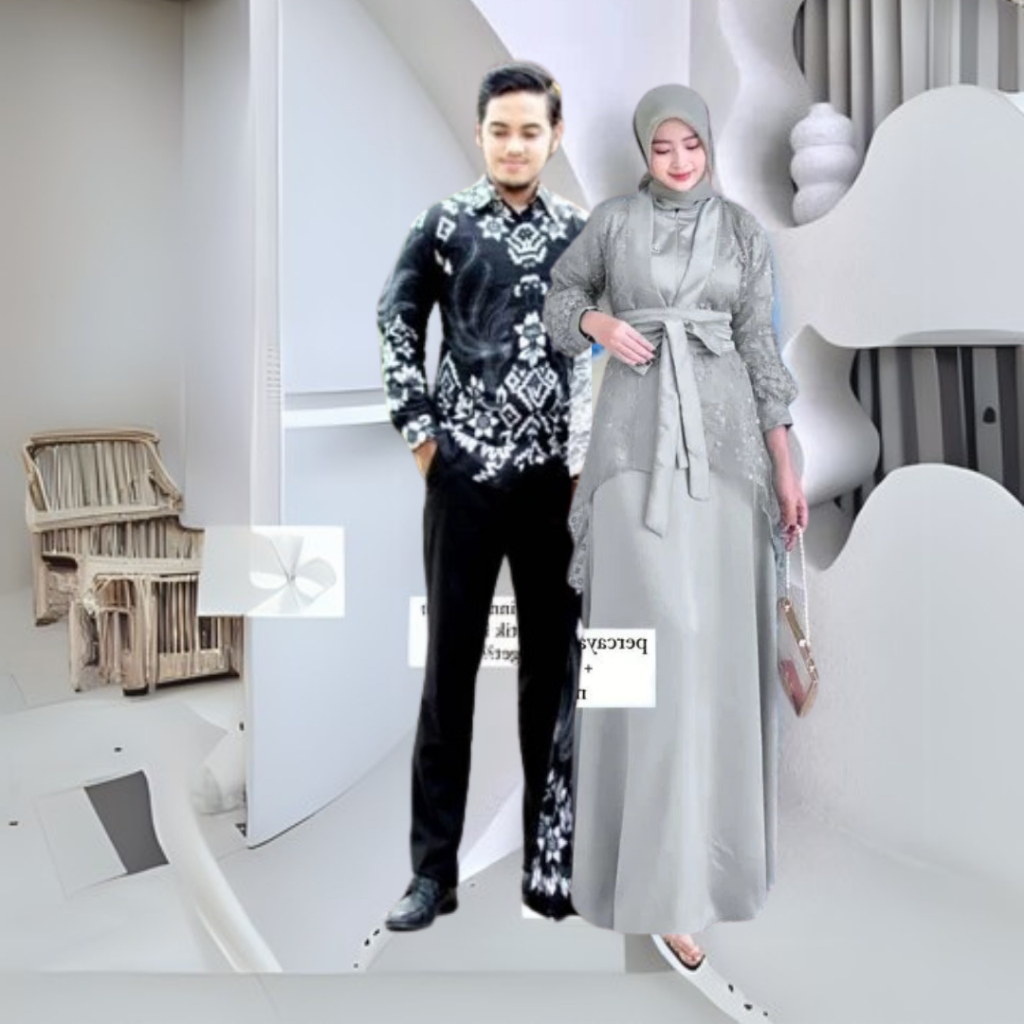 Ulya - READY JUMBO!!! Set Kebaya Couple Gamis Veloxa Kemeja Batik Brokat Velvet Baju Pasangan Keluar