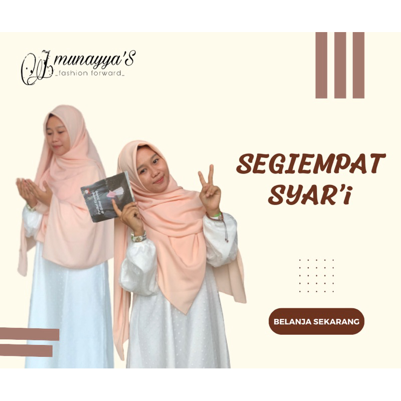 Munayya's Segiempat Syar'i Belanja Sekarang jilbab segi empat jumbo jilbab segiempat wolfis jilbab s